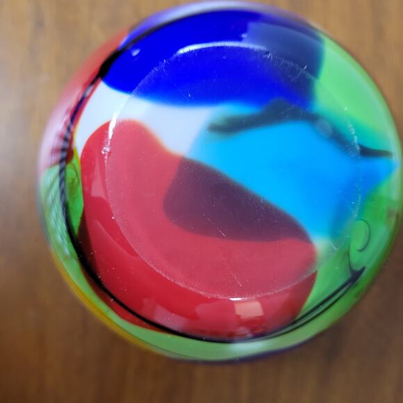 Multicolor Abstract Hand Blown Art Glass Vase.  Vis style. Approx. 6"x5" - Picture 7 of 7